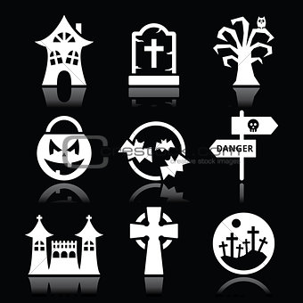 Halloween vector white icons set on black