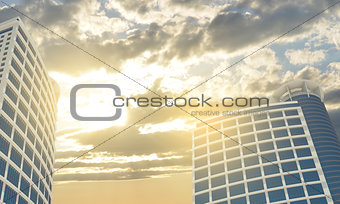 Skyscrapers and evening sky with clouds