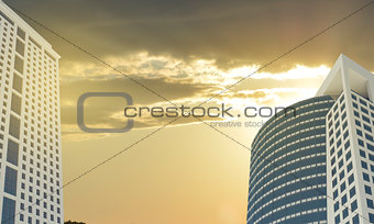Skyscrapers and evening sky with clouds
