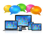 Speech bubbles and computers set