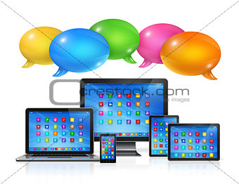 Speech bubbles and computers set