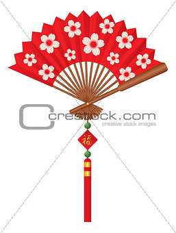 Chinese Fan with Cherry Blossom Flowers Design