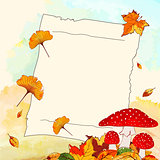 Colorful Autumn Background with Leaf and Notepaper