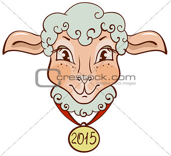 The head of sheep with a gold medal in 2015