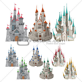 Set of medieval castles in different colors.
