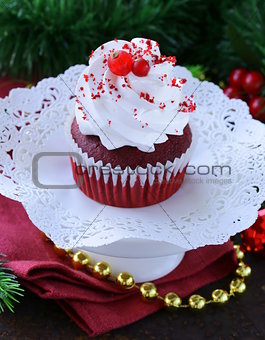 festive red velvet cupcakes Christmas table setting