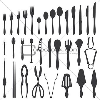 various cutlery silhouette set