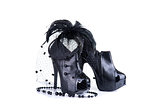 Elegant high heel shoes with bead necklace, and feather hair fas