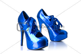 High heel metallic blue female shoes 
