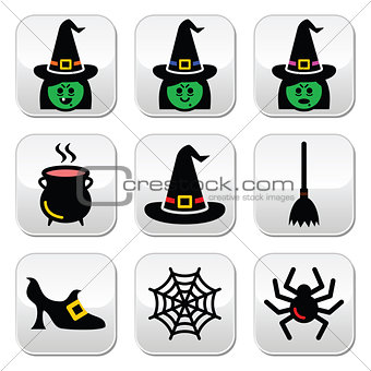 Witch Halloween vector buttons set