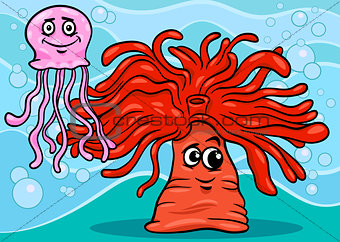 anemone and jellyfish cartoon illustration
