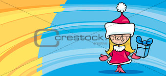 little girl santa greeting card cartoon