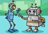 talking robots cartoon illustration