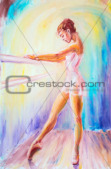 Beautiful young ballerina. Oil painting.