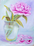 Peony in vase, oil painting on canvas