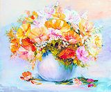 Wildflowers  in vase, oil painting on canvas