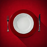 Empty White Plate with Cutlery