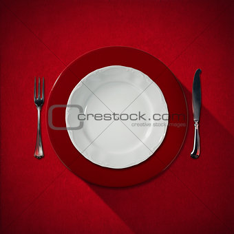 Empty White Plate with Cutlery