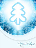 Blue christmas greeting card with scribbled tree and bubble back