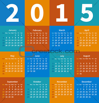 Calendar 2015 year in flat color