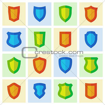 Set of different shield shapes icons