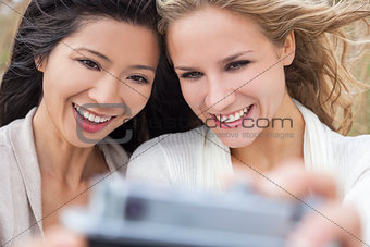 Two Young Women Girls Taking Selfie Photograph