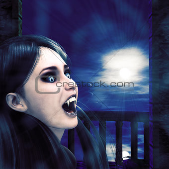 Vampire on night balcony