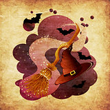 Witch broom and hat