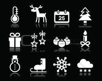 Christmas winter white icons set on black