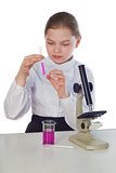 girl with a microscope and tubes