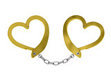 Golden handcuffs of love isolated on white