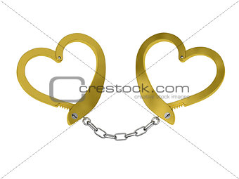 Golden handcuffs of love isolated on white