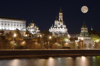 Night autumn view of Moscow Kremlin, Russia.