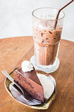 Delicious chocolate cake and iced drink