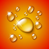 Transparent water drop on orange background
