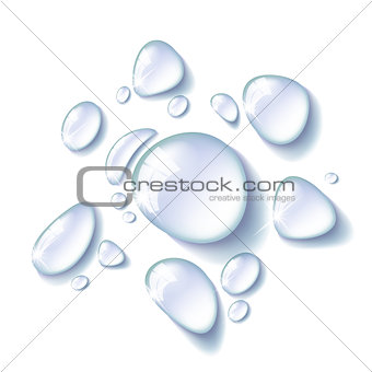 Transparent water drop on light blue background