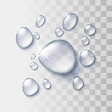 Transparent water drop on light gray background