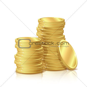 Stack of Gold Coins, isolated on white background, Concept Success in Business.