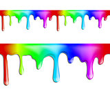 brightly colored paint drips seamless patterns on white background.