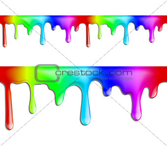 brightly colored paint drips seamless patterns on white background.