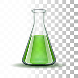 Chemical laboratory transparent flask with green liquid.