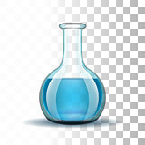 Chemical laboratory transparent flask with blue liquid.