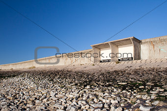 Shelter and Sea Wall on Canvey Island, Essex, England