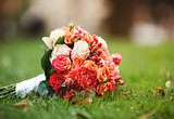 Bridal bouquet of various flowers.
