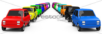 the green carthe colorful cars