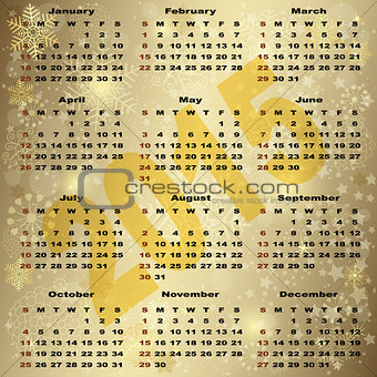 2015 New Year Gold Calendar 