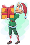 Christmas elf delivers a box with a gift