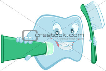 Tooth holds toothpaste and toothbrush
