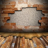mahogany floor installing on cracked interior backdrop