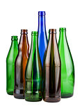 Six empty unlabeled bottles